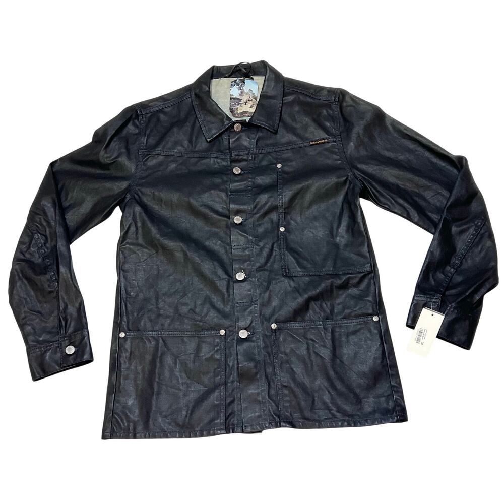 Nudie Jeans Co Waxed Coated Cotton Denim Work Jacket Mens Medium Black New